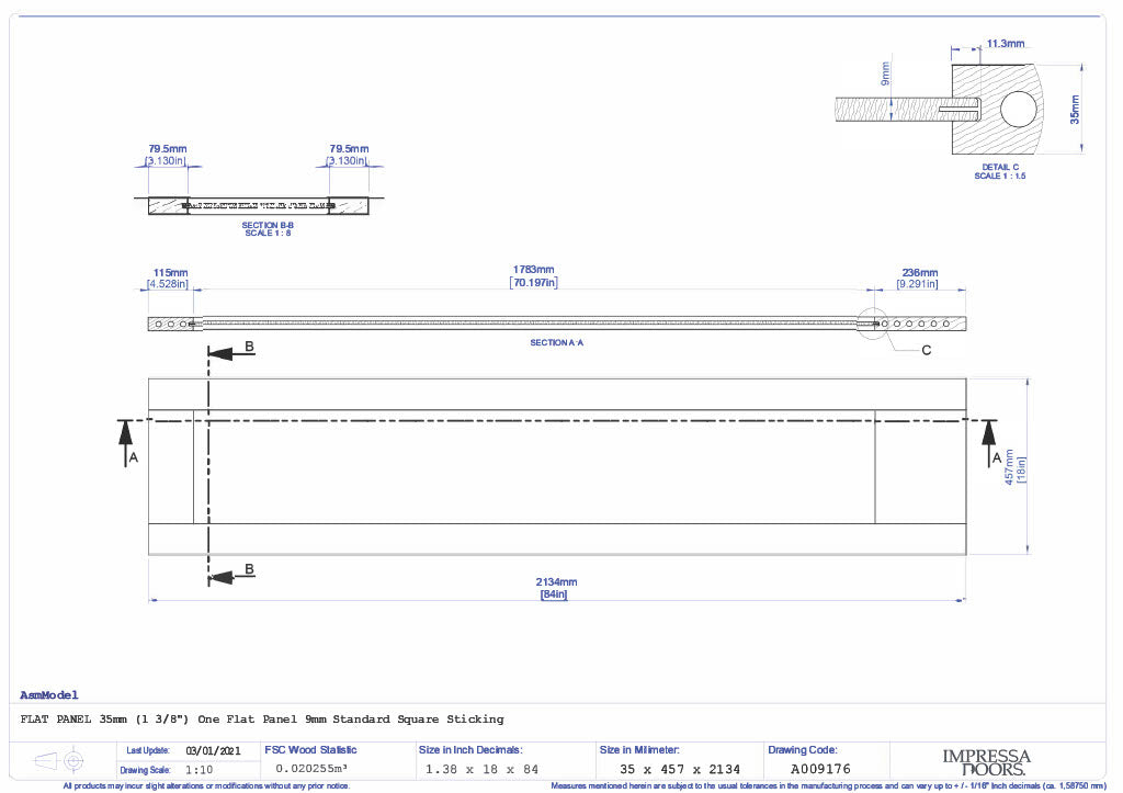 1 Panel Shaker Primed Slab 7'0" (84") 1-3/8