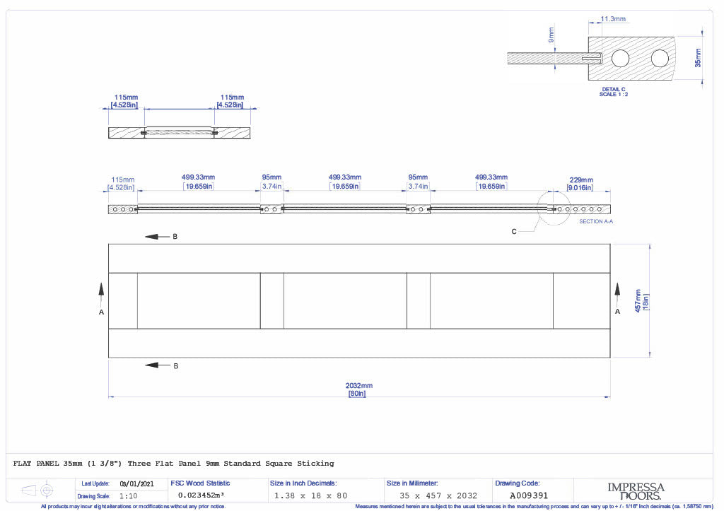 3 Panel Equal Shaker Primed Slab 6'8" (80") 1-3/8