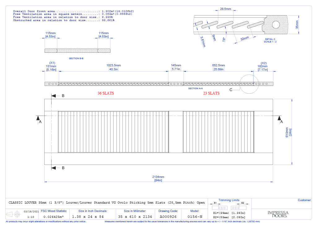 Louver Primed Slab 7'0" (84") 1-3/8