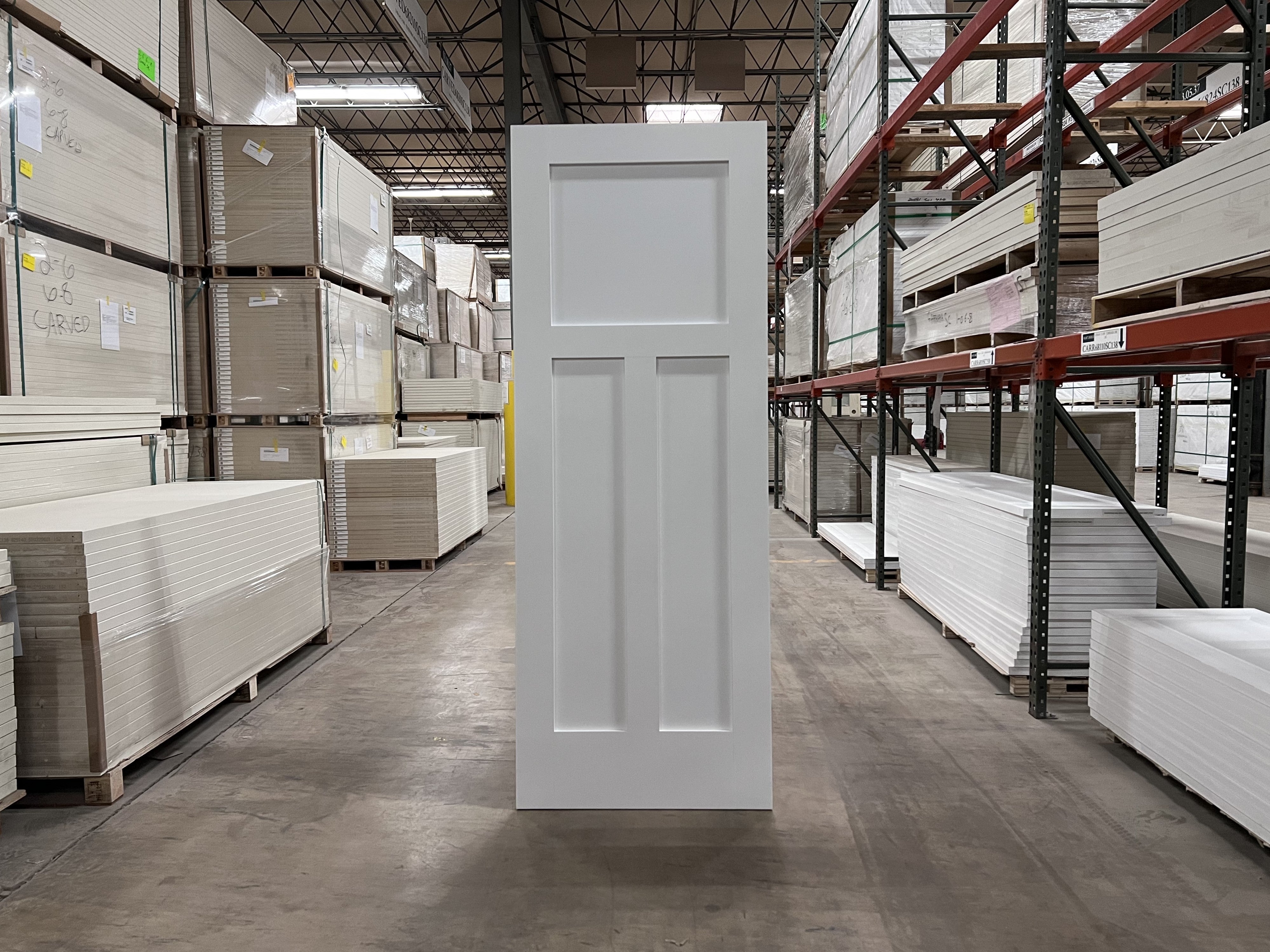 3 Panel Flat Shaker Craftsman Primed Slab 6'8" (80") 1-3/8